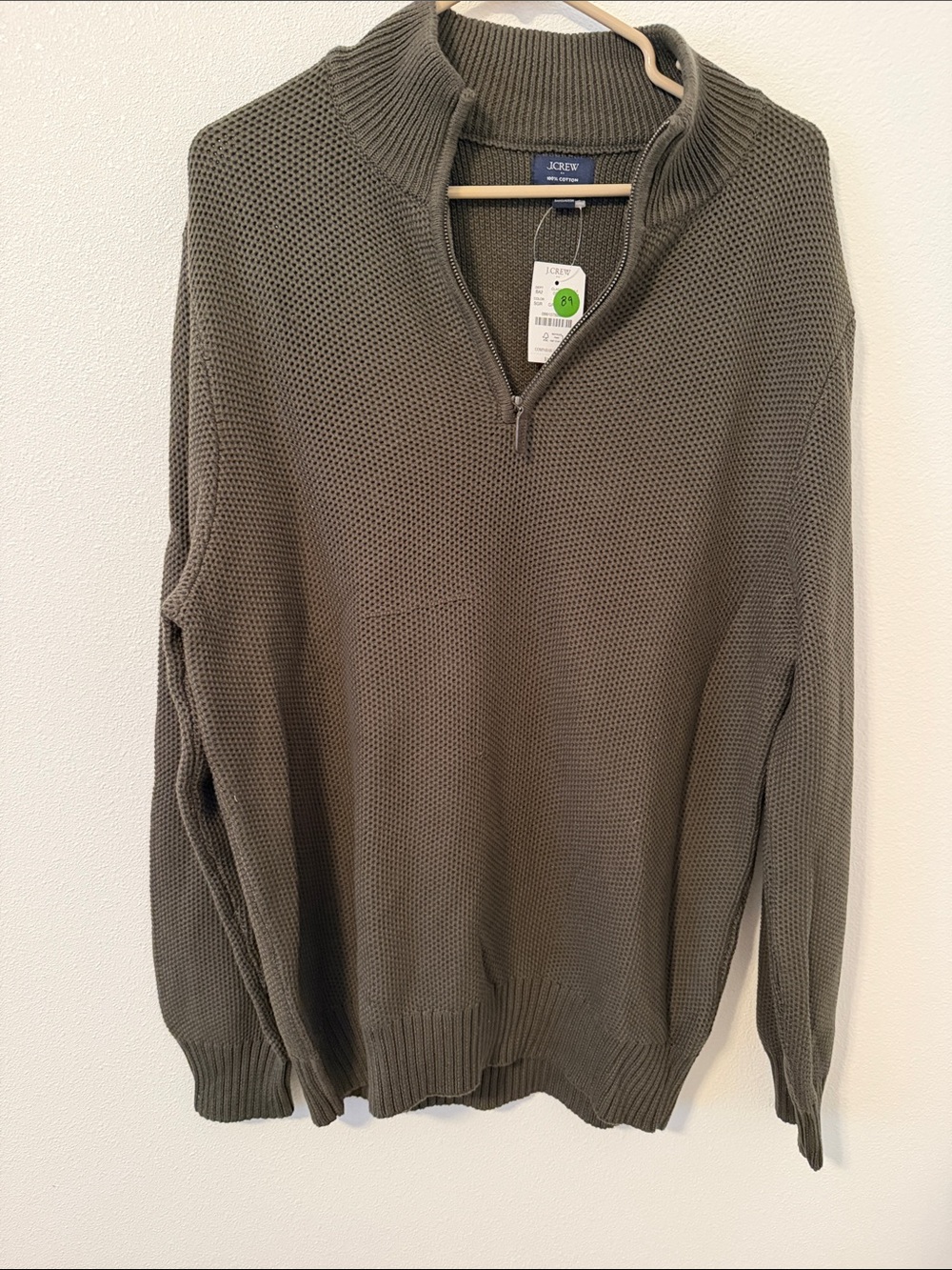 J. Crew Men’s Olive Green Half-Zip Knit Sweater